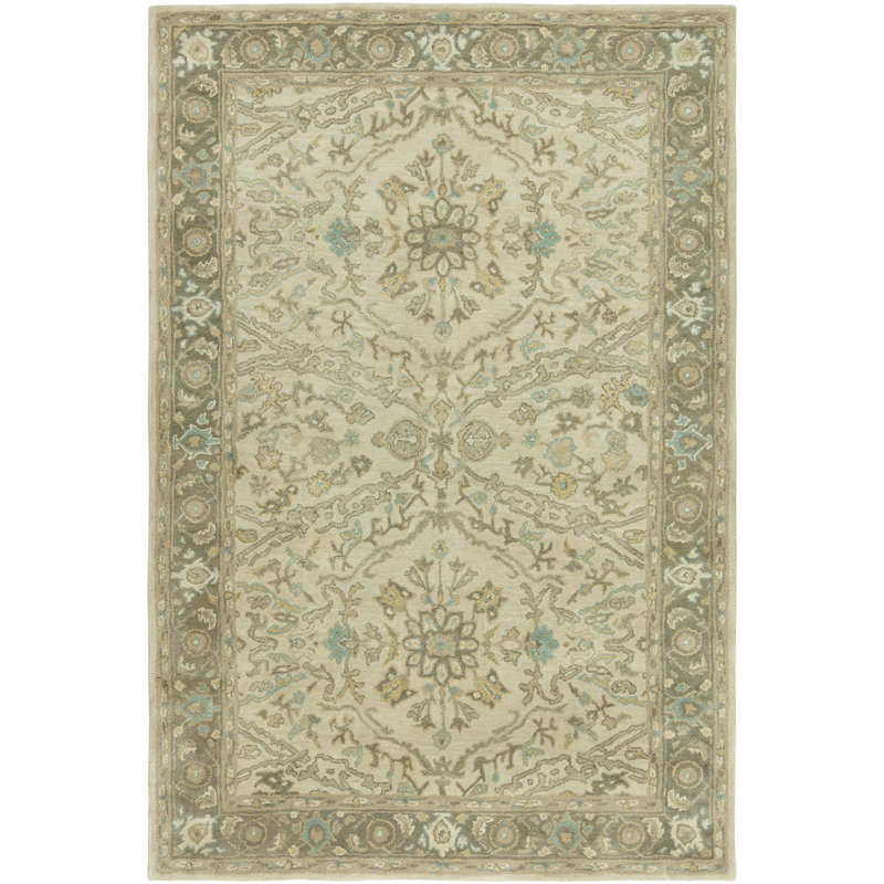 Stanley Wool Floral Area Rug in Green/Beige, Rectangle 2'6" x 10'