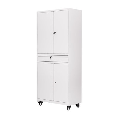 Armoire de rangement roulante en métal avec portes verrouillables, tablettes réglables et tiroir - Armoire à outils mobile pour le garage, le bureau personnel et la buanderie (H 73 po x l 32 po x P 16 po)
