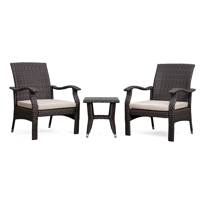 Mocha Resin Wicker 3-Piece Patio Conversation Set with Beige Cushions