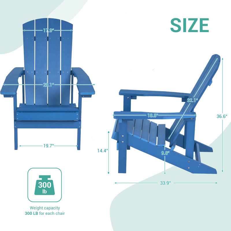 Kona HIPS Adirondack Chair Weather Resistant 350 Lbs for Outside Plastic Firepit Chair, Navy Blue