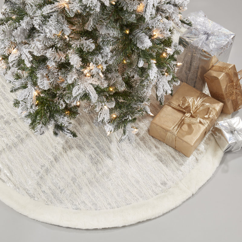Enchanted Frost Silver Foil Print Faux Fur Tree Skirt