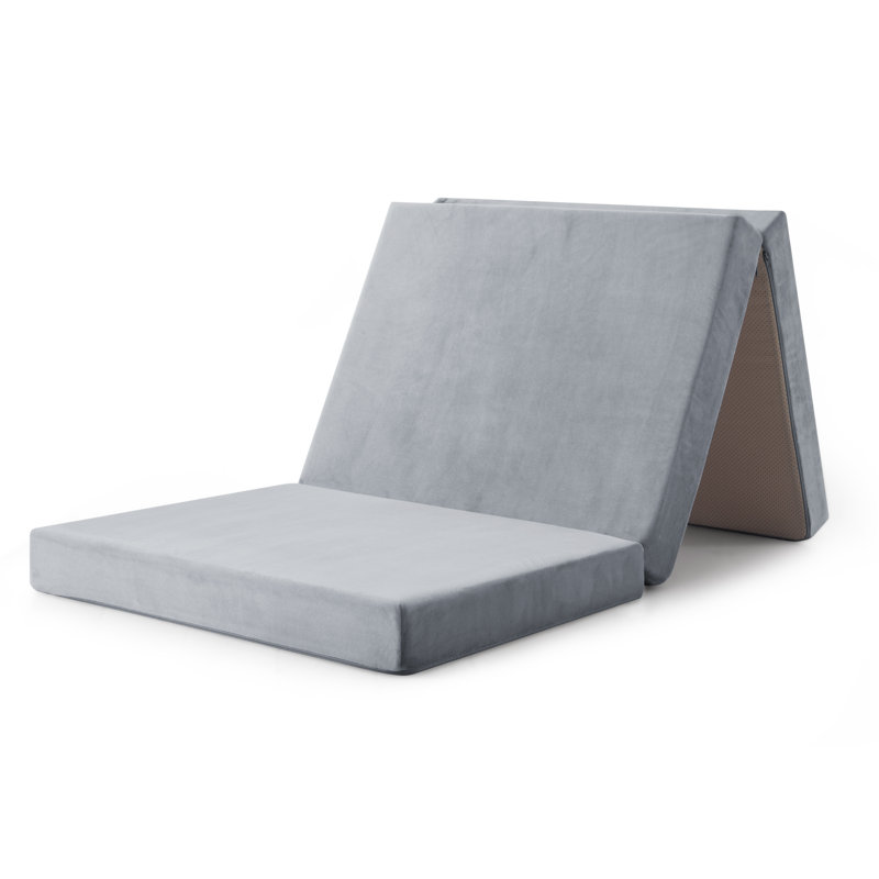 4Inch Thick Memory Foam Trifold Mattress, Removable Velvet Cover,  Portable Folding Mattress, Guest Bed, Camping, Travel, Compression Packaging,75"x30"x4"