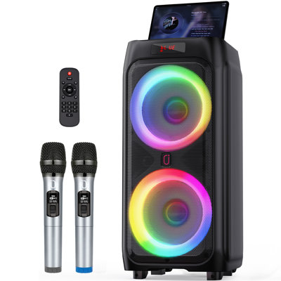 Karaoke Machine With 2 Wireless Microphones For Adults   Pa System With Dj Light   Support Tws/Usb/Aux/Tf Card/Rec  For Home Party Outdoors