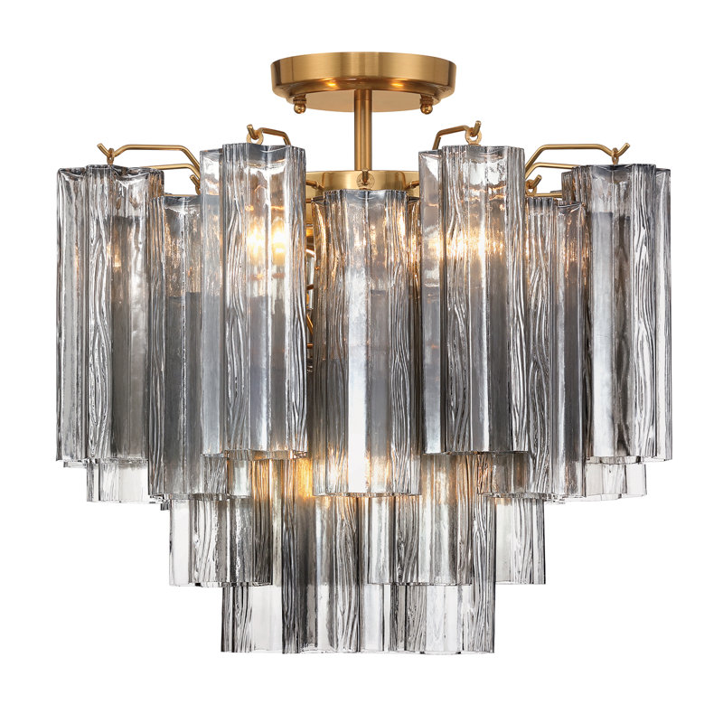 Wesham 4 Light Aged Brass Semi Flush Mount, Aged Brass, Gray