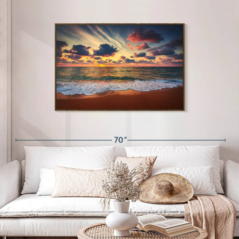Coucher de soleil d'été, 43 po x 29 po, Cadre flottant noyer