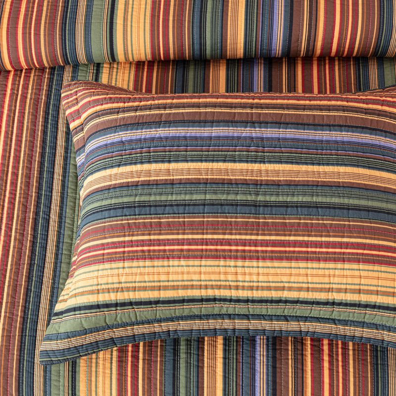 Queen Multi-Color Striped Cotton Reversible Quilt Set