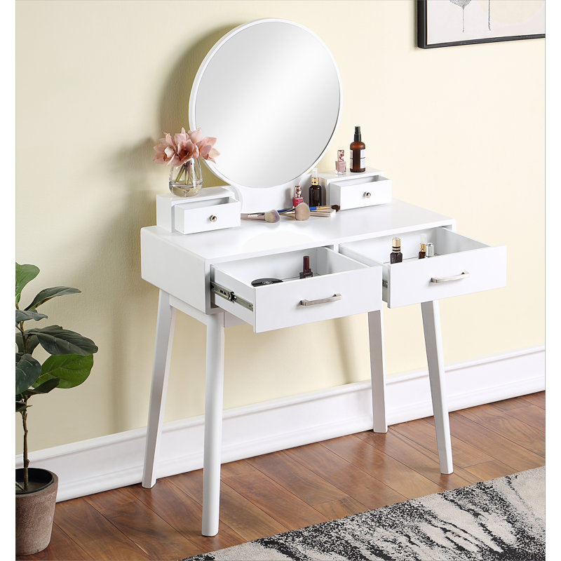 Contemporary Wood Vanity And Stool Set