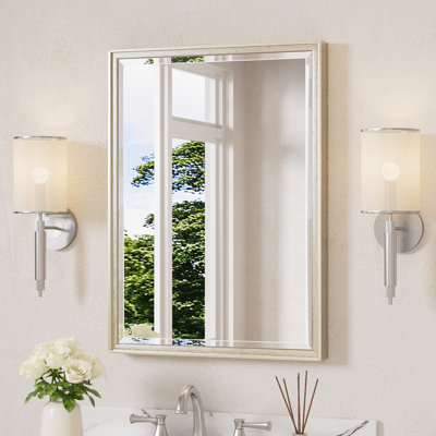 Rectangle Beveled Bathroom Accent Vanity Mirror with Aluminum Frame Tempered Glass 