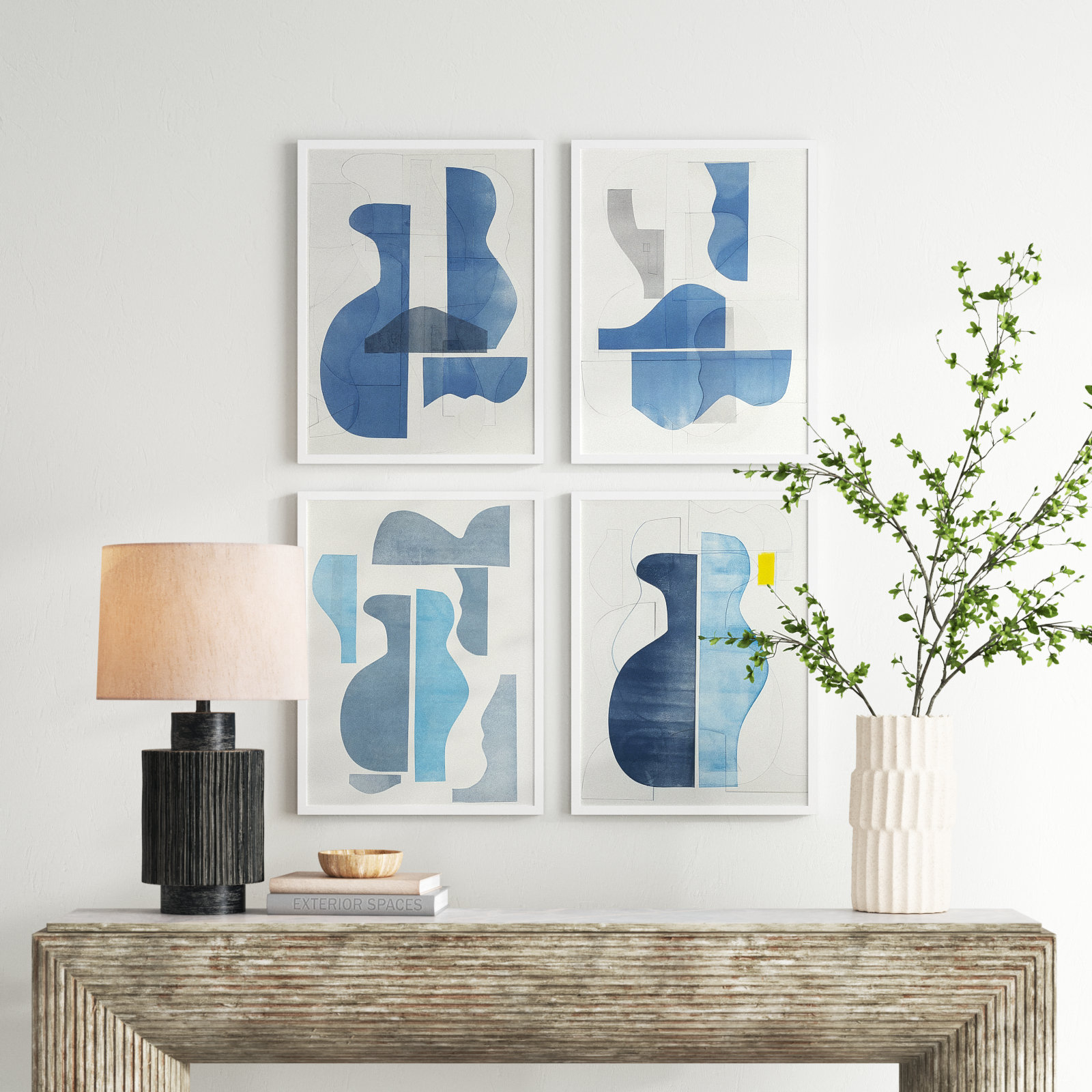 Pottery Forms - 4 Piece by Rob Delamater, 37" W x 45" H, White