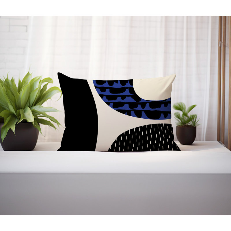 Coussin lombaire réversible intérieur / extérieur Vikka, H 18 po x l 25 po, Bleu marine / noir / blanc cassé