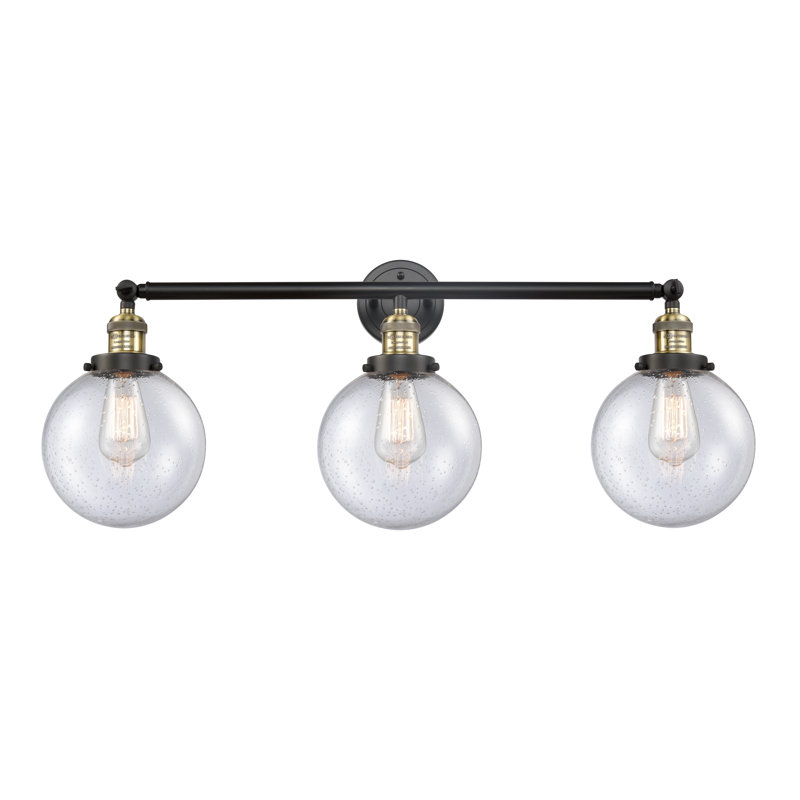 Clementina 3 - Light Dimmable LED Vanity Light, 60 Watt Vintage Incandescent Bulb, Seedy, Black Antique Brass