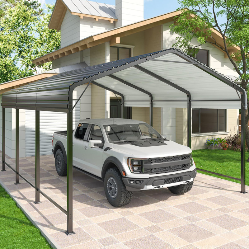 10 ft. W x 15 ft. D Metal Carport, Heavy-Duty Steel Frame, Outdoor Canopy Shelter