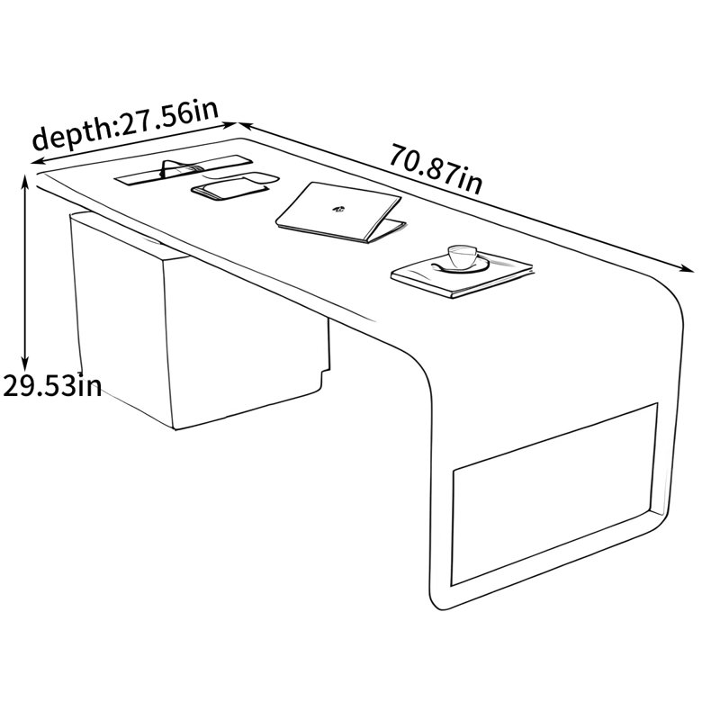 Bureau Terrazas, H 29,53 po x l 70,87 po x P 27,56 po