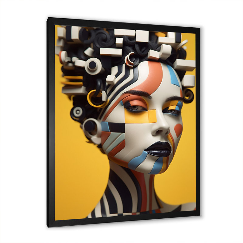 Modèle futuriste africain-américain sur toile, H 20 po x l 12 po, Cadre simple noir