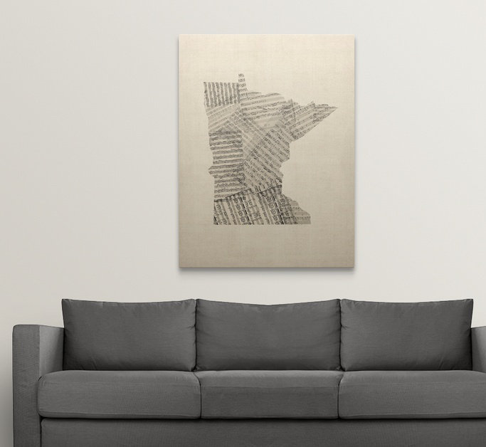«Old Partition Map of Minnesota» par Aniesha, impression, H 48 po x l 36 po x P 1,5 po, Toile