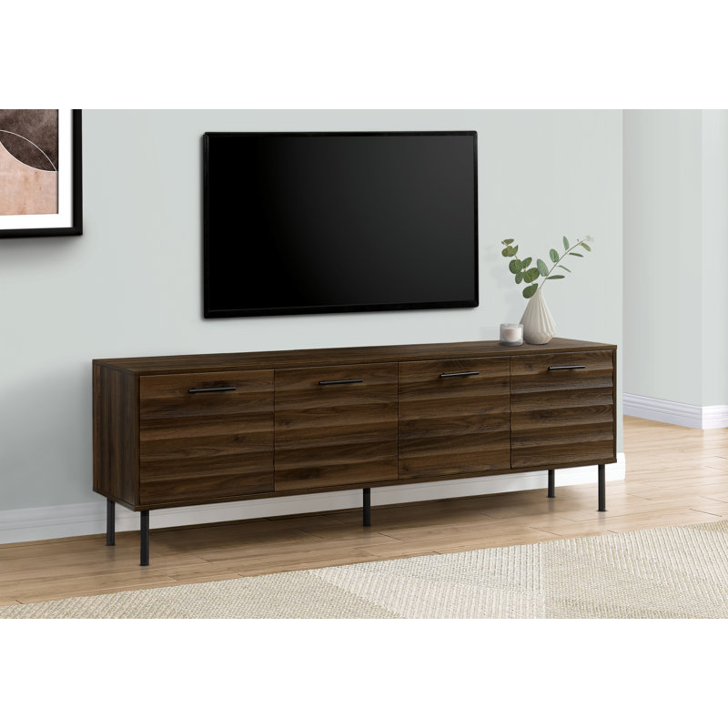Tv Stand, 72 Inch, Console, Media Entertainment Center, Storage Cabinet, Brown Laminate, Black Metal, Transitional