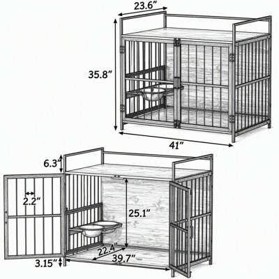 Cage pour chien avec portes et bol réglables en hauteur