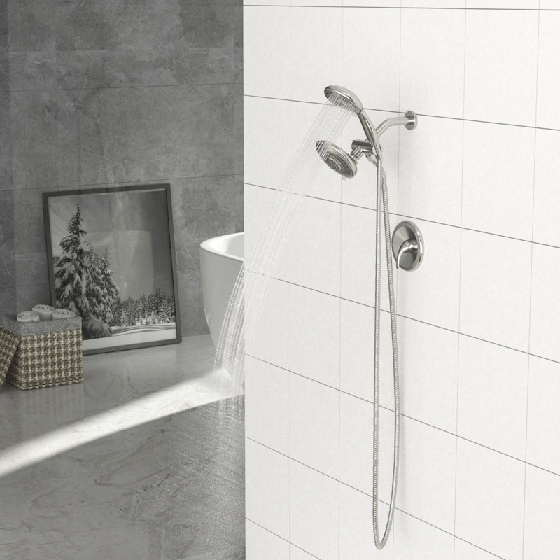 Pomme de douche double multifonction - Système de douche avec pomme de douche à effet pluie de 5 po, douche à main à 5 fonctions, nickel brossé