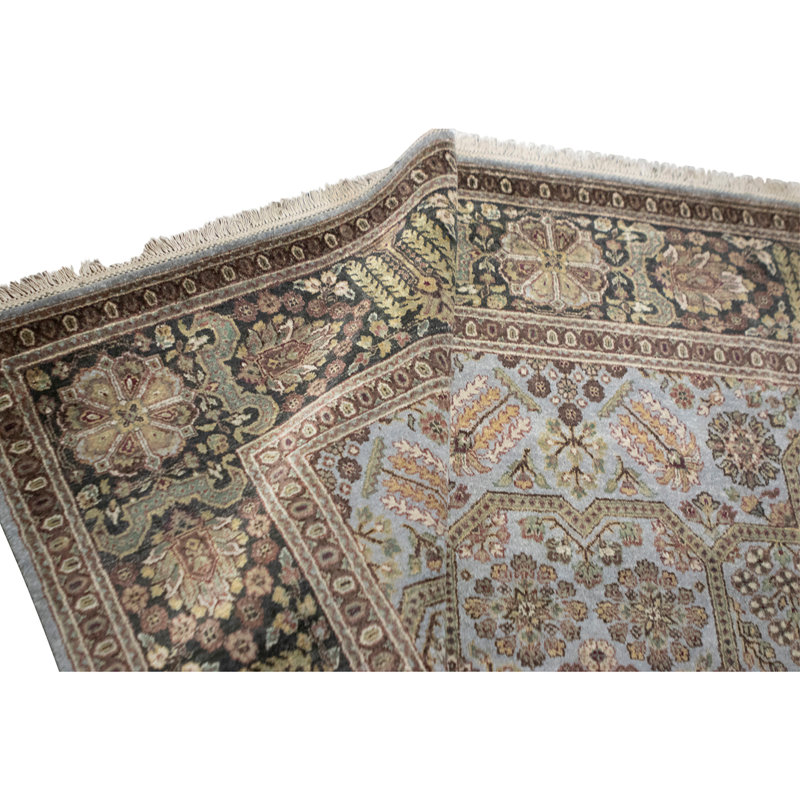 Tapis gris et noir noué à la main de haute qualité