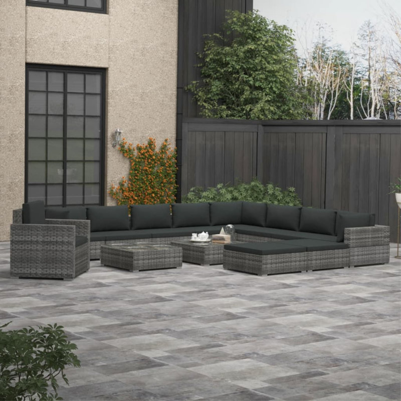Pocatello 13 Piece Sectional with Cushions, Gray Frame/Dark Gray Cushion