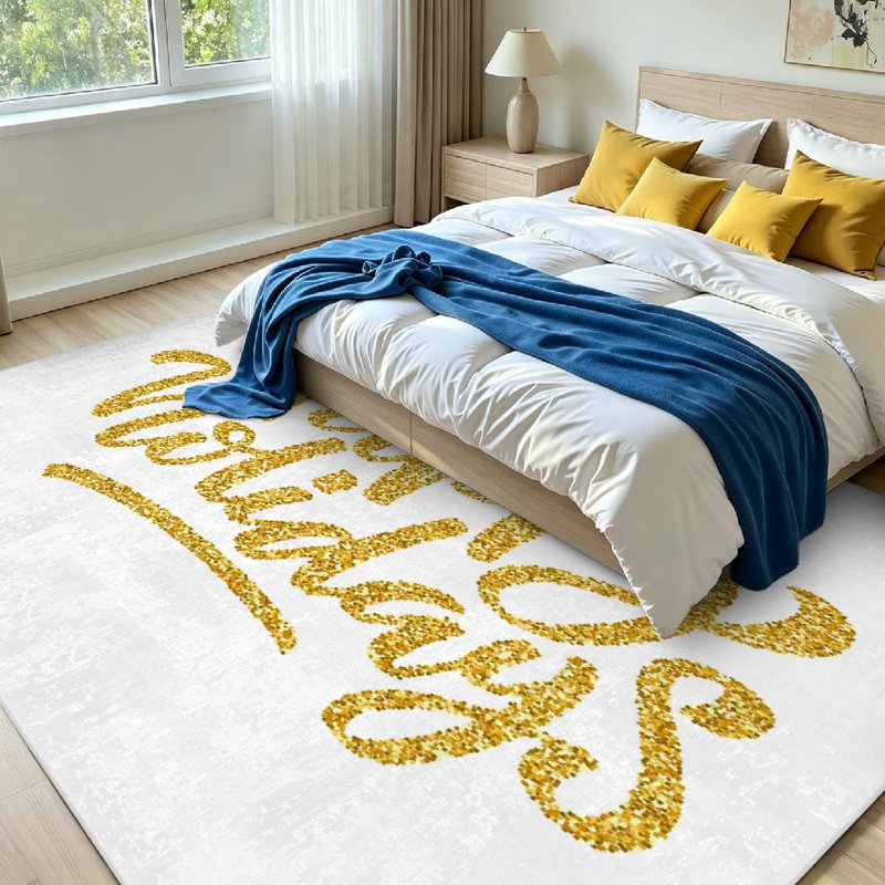 Tapis intérieur doré lavable à la machine, avec inscription « Joyeuses fêtes »., Rectangle 71 po x 98 po