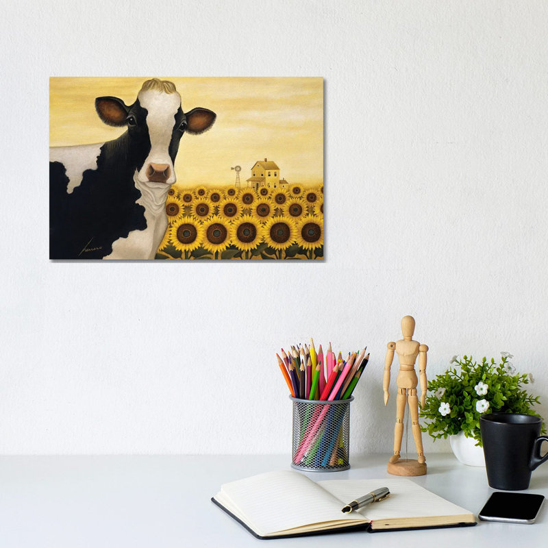 Sunflower Cow 1 Piece Wrapped Canvas Painting, 20.32 cm H x 30.48 cm W
