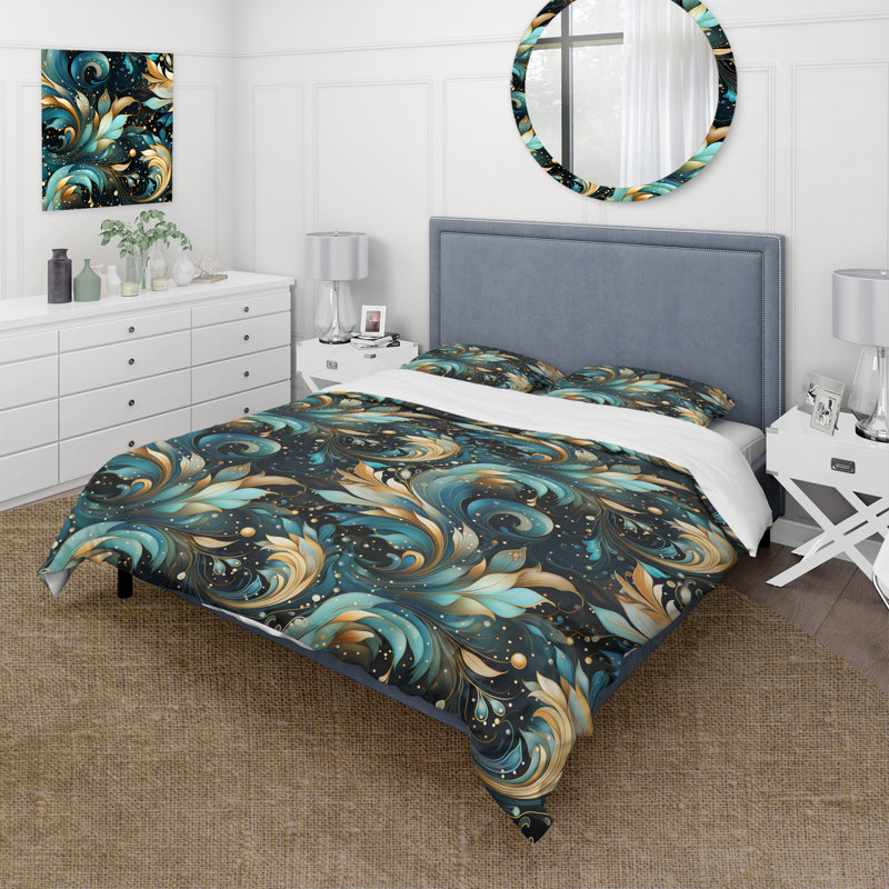Literie à motif cachemire céleste, Housse de couette simple + 1 taie décorative stan