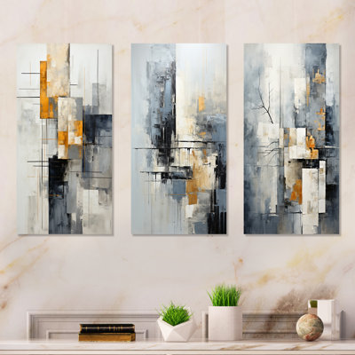 Ensemble de 3 décorations murales abstraites grises et blanches I - Collages abstraits