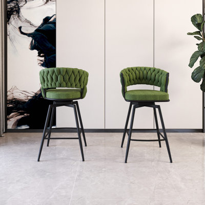 Ensemble de tabourets de bar 26 po en suède de 26 po, tabourets à pieds sans îlot de cuisine réglable, 360 tabourets de bar pivotants avec tabouret de bar et repose-pieds