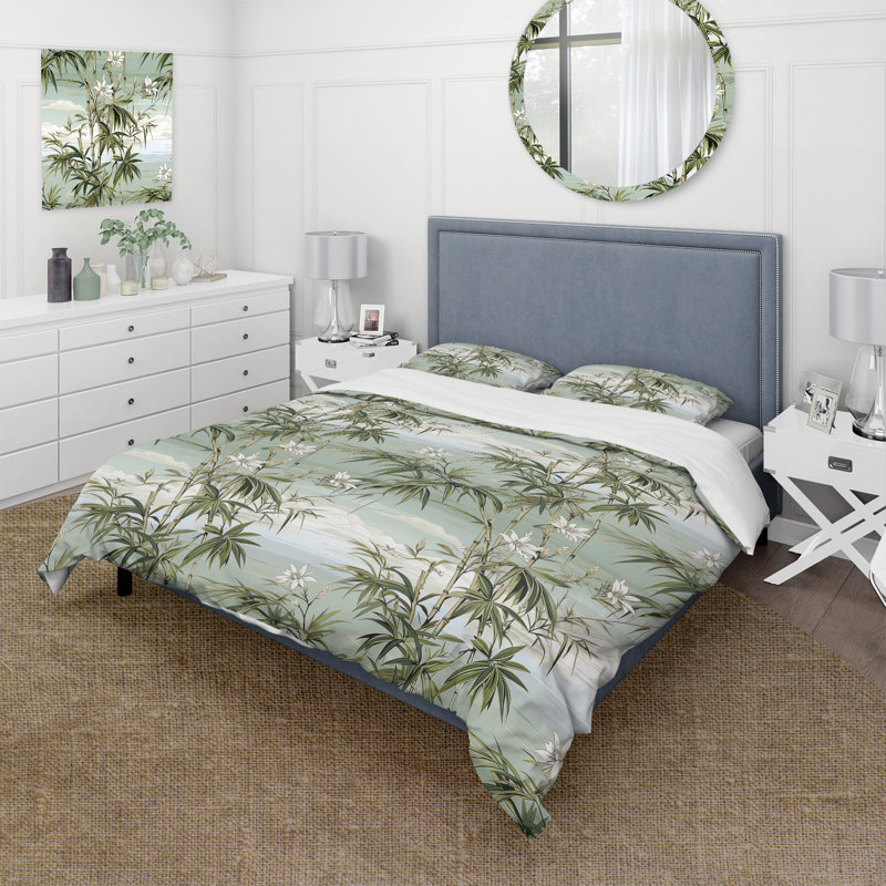 Bamboo Reflections Tropical Pattern IV Duvet Cover, Twin Duvet Cover + 1 Standard Sham