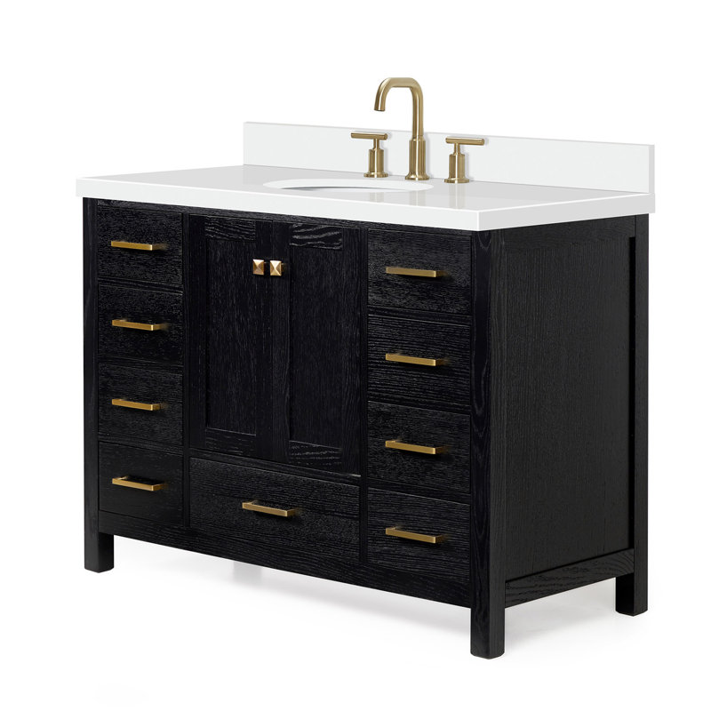 Ensemble de meuble-lavabo simple 43 po Amariani, Oval, Chêne noir / laiton satiné