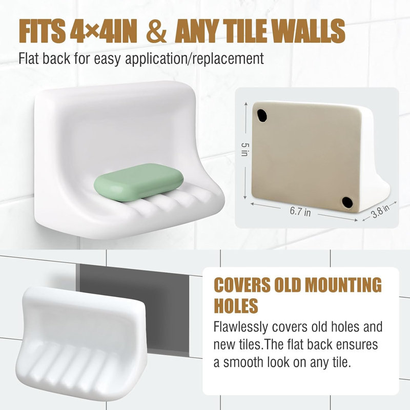 Shower Soap Holder & Ceramic Soap Dish, White