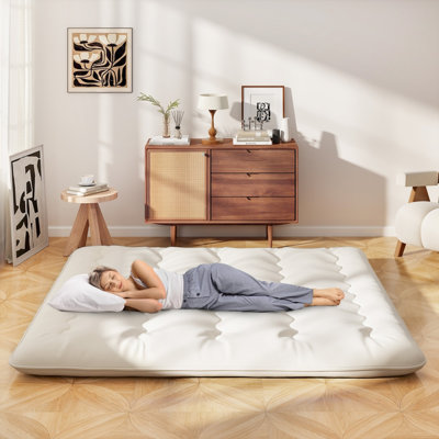 Matelas futon pliable sans assemblage, format Queen/King/Twin/Full, housse lavable, beige