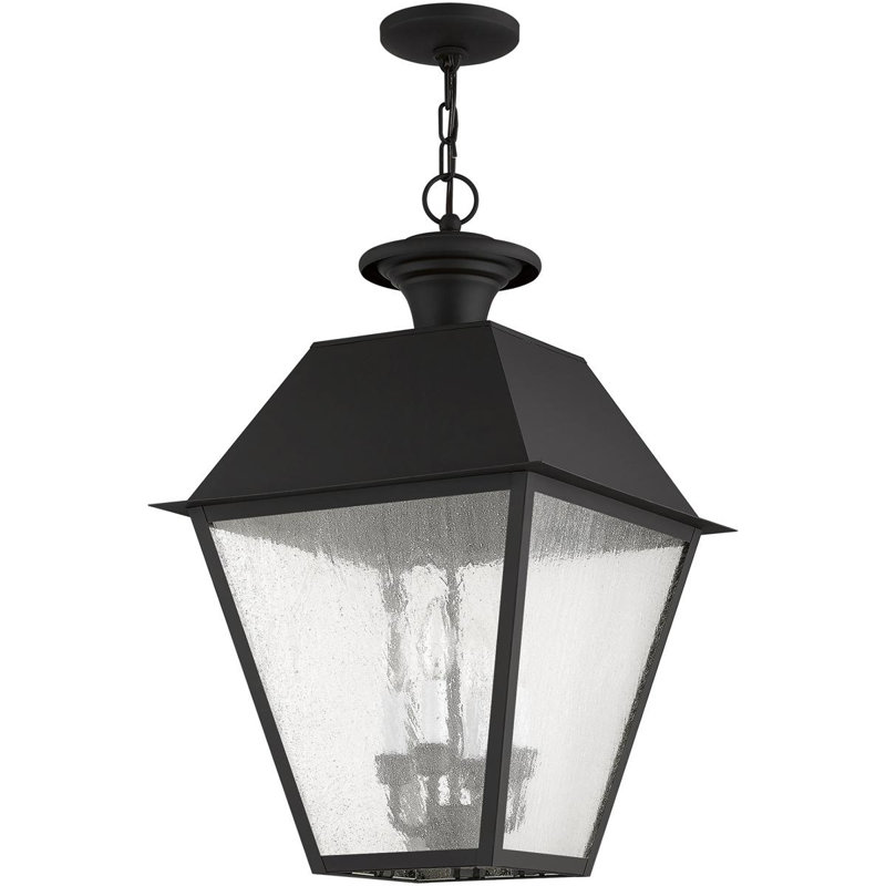 Luminaire suspendu lanterne 15 pouces avec verre bullé 15 pouces, Noir