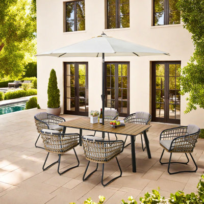 - Ensemble de salle à manger de patio, table en acier et osier