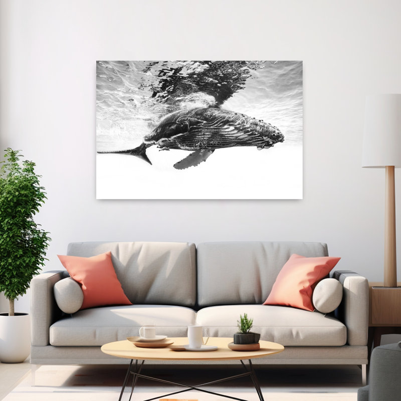 Art mural majestueux, baleine à bosse paisible et contemporaine, H 40 po x l 60 po