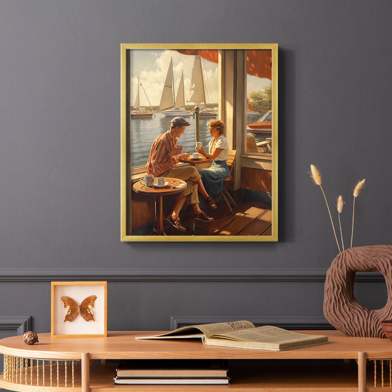 Série NAUTICAL DCXLI - Impression encadrée de qualité supérieure - Prêt à être accroché - Aucun clou requis, Doré