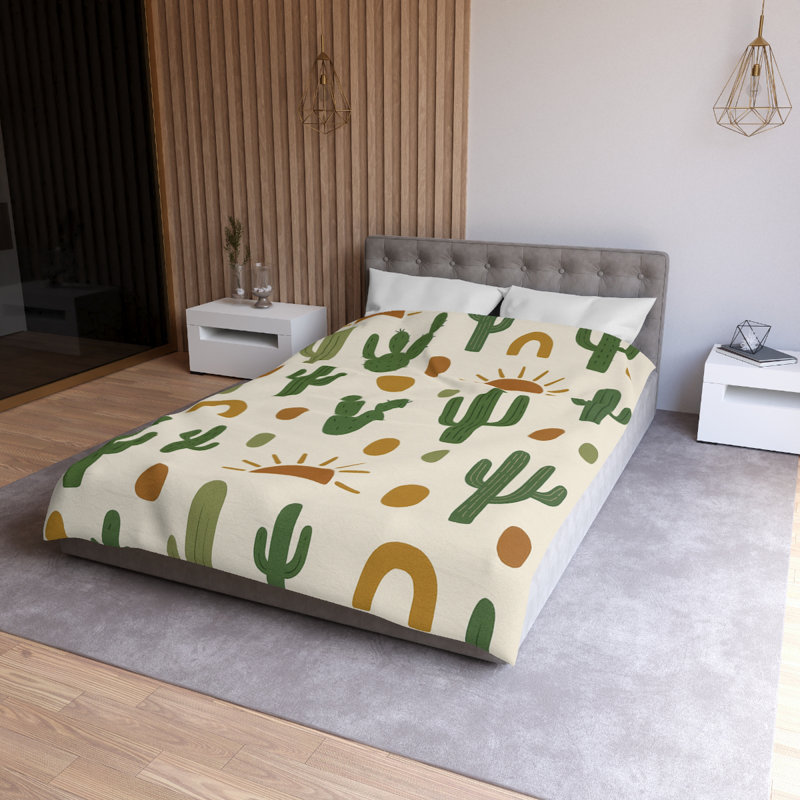 Microfiber Duvet Cover Boho Style, Design 21, Twin XL Duvet Cover, Green/Brown/White