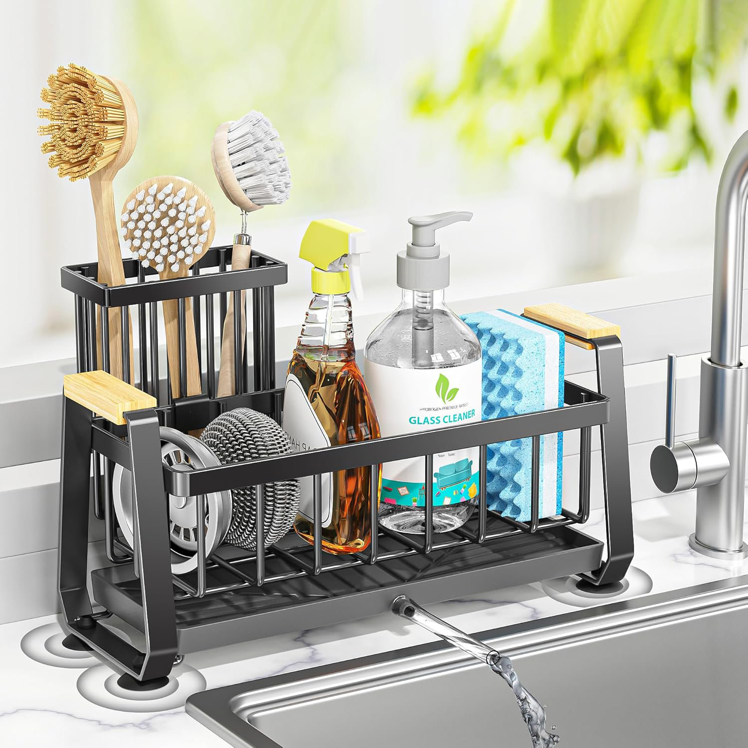 QIANXING Stainless Steel Kitchen Sink Organizer With Dish Brush Holder ...