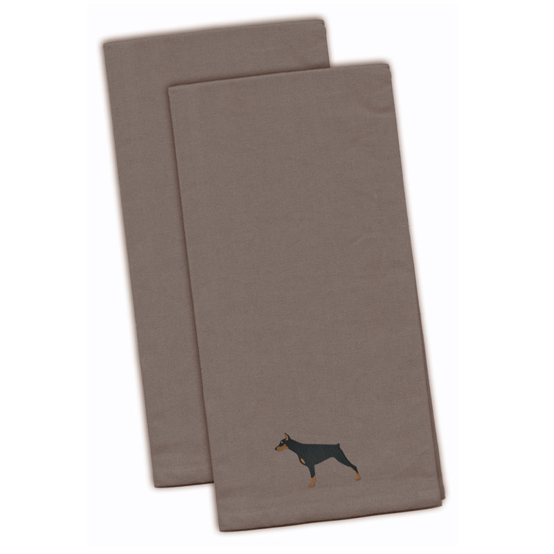Serviette à thé de cuisine brodée doberman pinscher, Gris, H 28 po x l 19 po x P 0,1 po