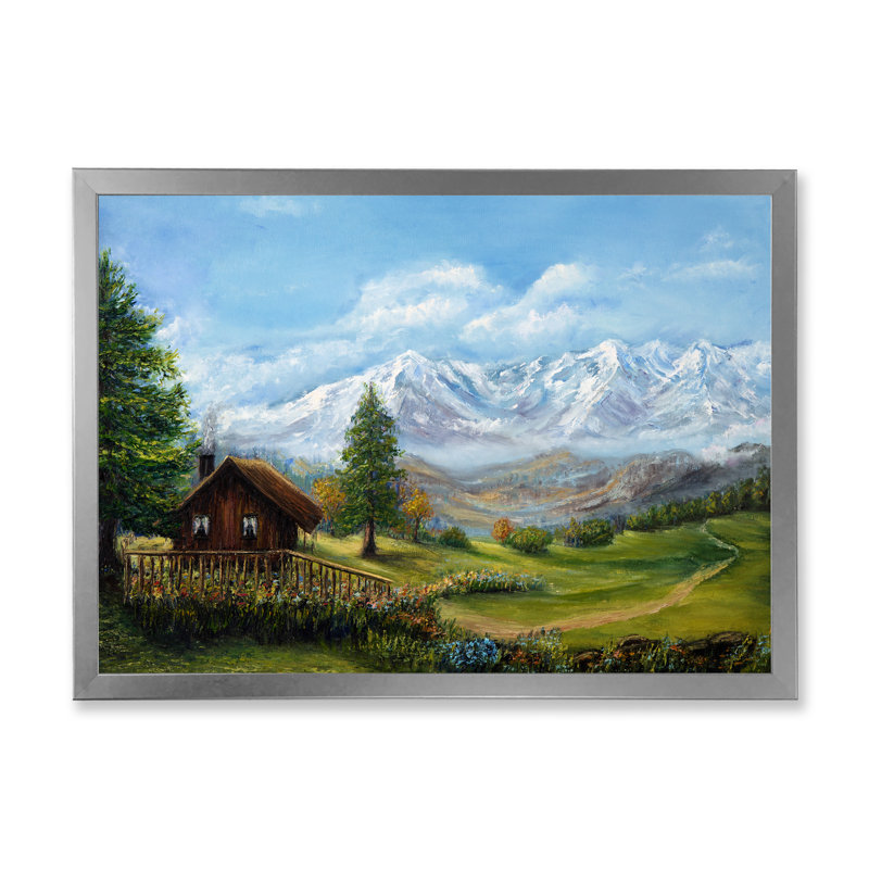 Paysage de chalet maison de campagne, Cadre photo argenté, H 16 po x l 32 po x P 1 po