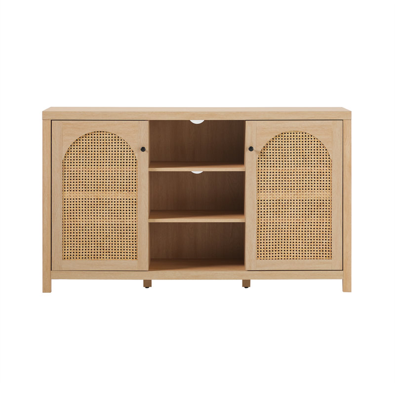 58" 2-Door Sideboard with Arched Rattan Panels, Coastal Oak