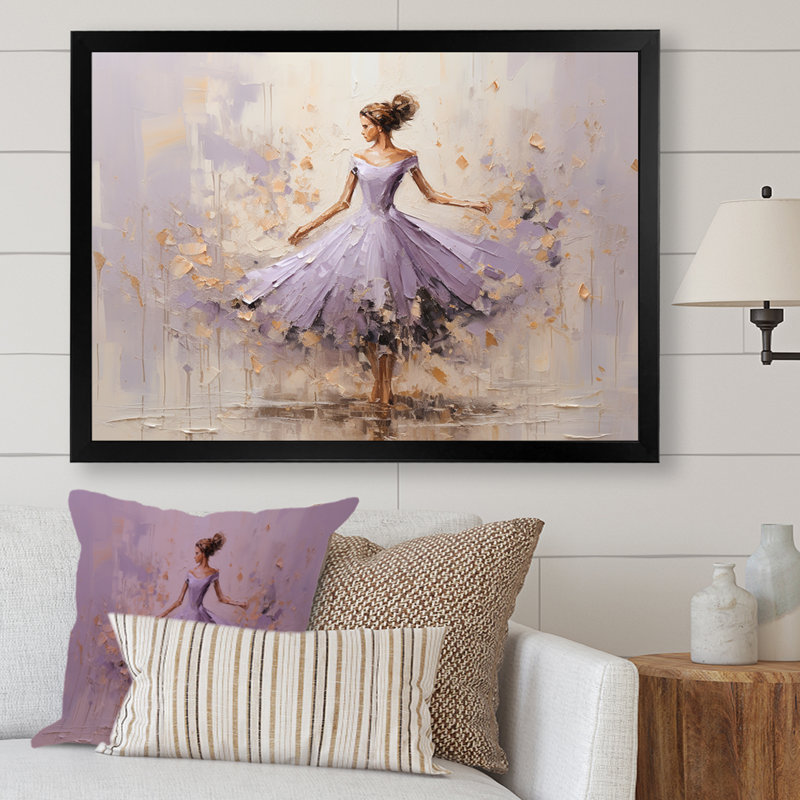 «Minimalisme mauve doré ballerine I», impression sur toile de ballet, H 34 po x l 44 po x P 1,5 po, Cadre noir