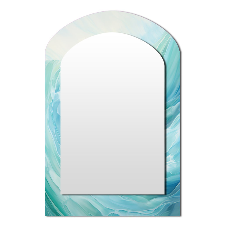 Teal Storm And Wave Expression II - Waves Asymmetrical Unique Mirror, Blue Arch Large Wall Mirror, Printed Metal Art