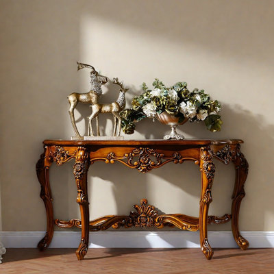 American Solid Oak Carved Entryway Console Table