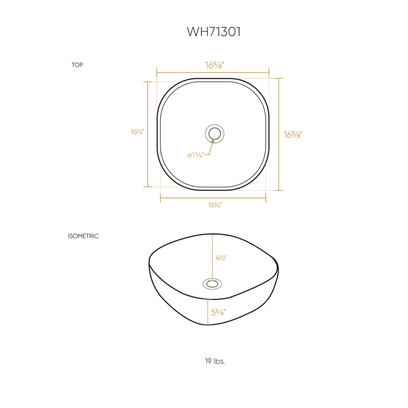 Whitehaus 17" Square Above Mount /Vessel Lavatory Basin, White/Rose Gold, Embossed 