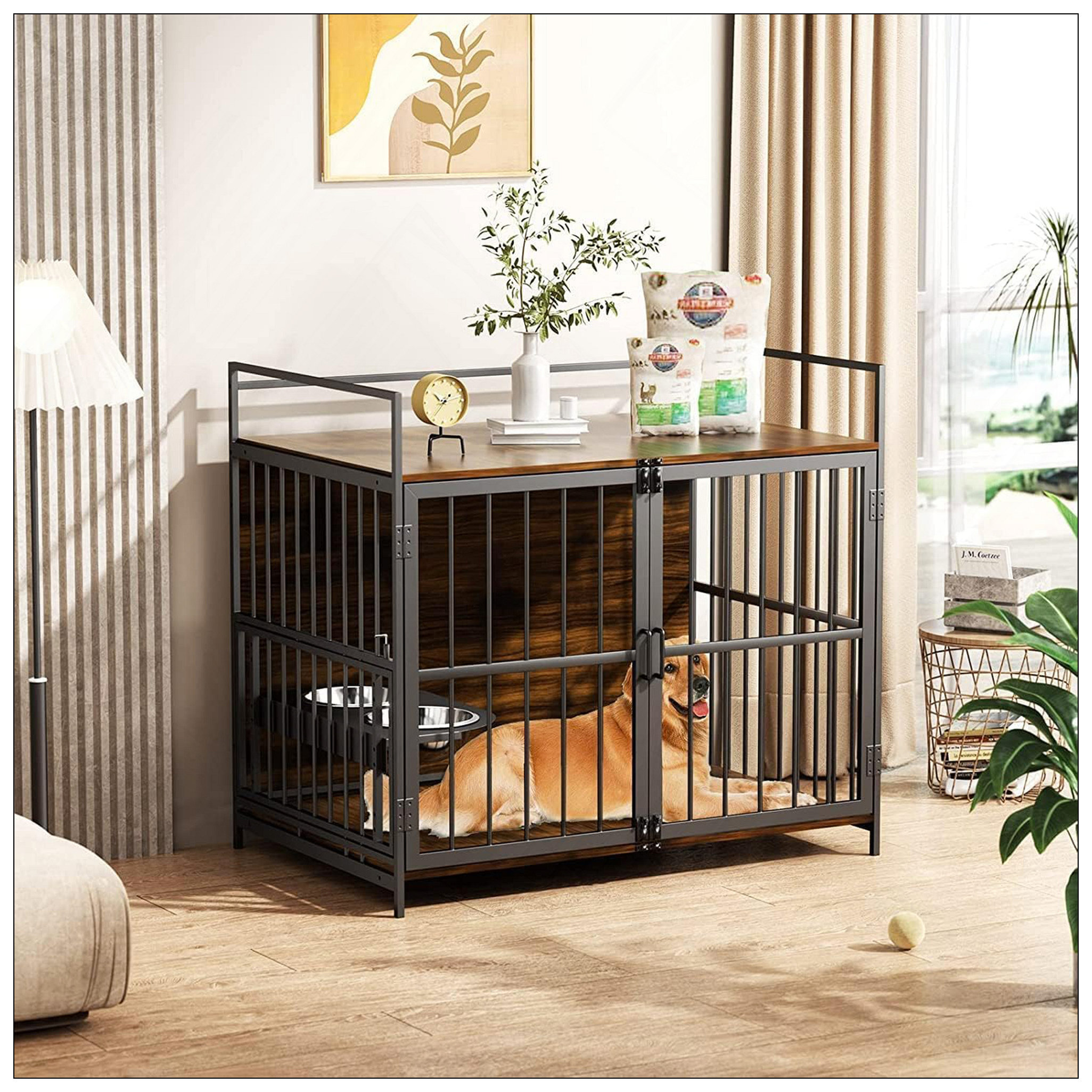 REDmintss Furniture Style Large Dog Crate With 360掳 Adjustable Raised ...