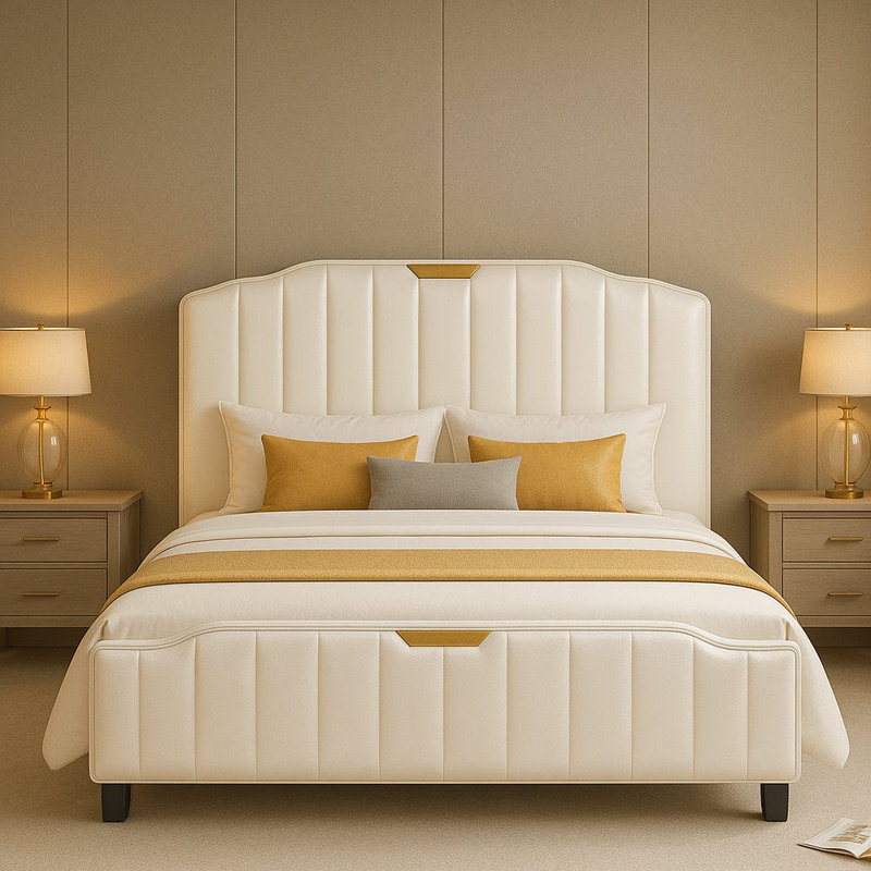 Upholstered Bed, Cream