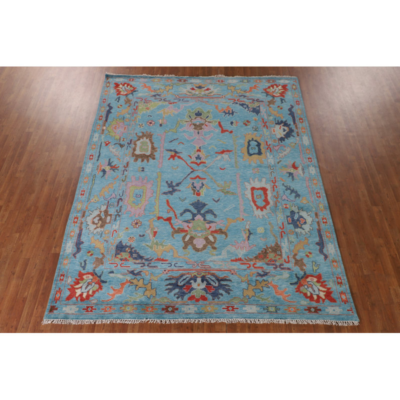 Tapis de salon bleu fait à la main Oushak 8 x 10