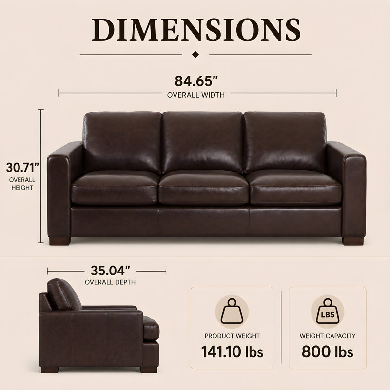 Canapé surdimensionné moderne et confortable, canapé en cuir véritable pour le salon, Cuir véritable espresso